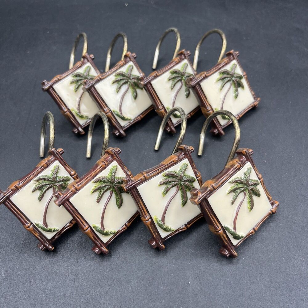 Set of 12 Resin Palm Tree Bamboo Resort Shower Curtain Hooks